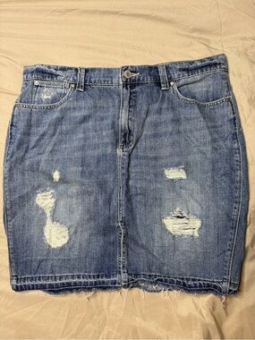 Bootlegger Distressed Denim Pencil Skirt - Blue W34